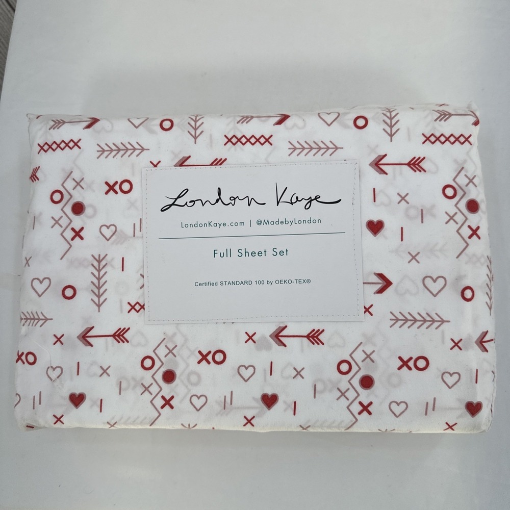 London Kaye Heart Sheet Set Full White Red Hearts Arrows X O Hugs Kisses